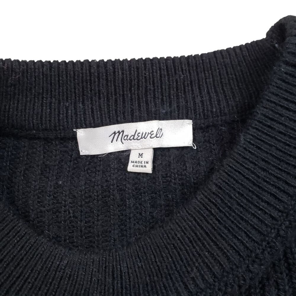 Madewell Patch Pocket Pullover Sweater Womens Medium Black Knit Crewneck - Picture 4 of 10
